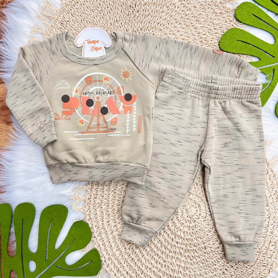 Conj. Casaco "Vamos Brincar" e Calça de Moletom - Areia